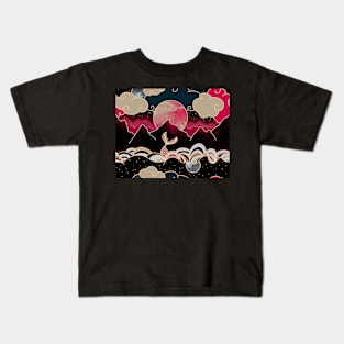 Pink Landscape Midnight Mermaid Aesthetic Kids T-Shirt